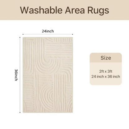 GENIMO Soft 2x3 Small Rug Washable, Beige Cream, 3D Textured High Low Pile - color: Arch Beige, size: 2' x 3' (Rectangular)