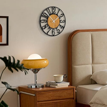 Maxstar 10" Silent Wall Clock – Battery Operated, Rustic Metal & Wood - color: Yellow, size: 10 Inch