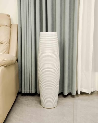 Extra Large 31.5" Floor Vase Modern Minimalist - Handmade Ceramic White Gloss Vase for Entryway, Wedding Decor, Farmhouse Living Room - Fits Tall Stems & Branches (7" Mouth, 9.8" Max Width