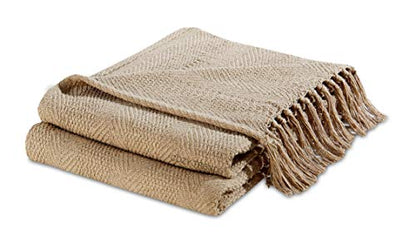 Luxurious Hand Woven Cozy Warm Combed Cotton All Season Indoor Outdoor Light Weight Fade Resistant Couch Chair Bed Throw Blankets Batik 50x60 Inch Set of 2 (Beige) - color: Beige