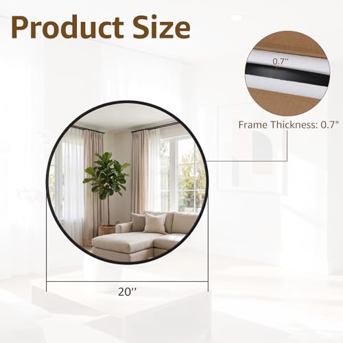DUMOS 20 Inch Round Wall Mirror, Bathroom Mirrors for Over Sink - color: Black-basic, size: 20"L x 20"W