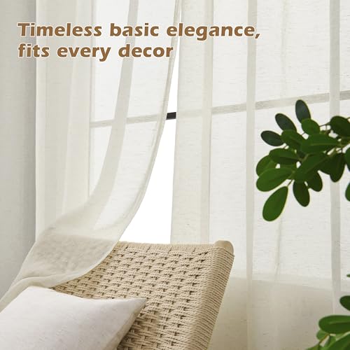 Flax Linen Sheer Curtains for Living Room Bedroom 52"x63" 2pcs NaturalTaupe - color: Natural (Taupe), size: 52"W x 63"L (Pack of 2)