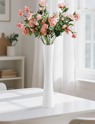 16 Inch Tall Ceramic Flower Vase,Minimalist Style Slender Floor Vase for Living Room, Home, Office Bedroom Table Centerpieces Shelf Kitchen Wedding Farmhouse Décor（White） - color: Tall-white