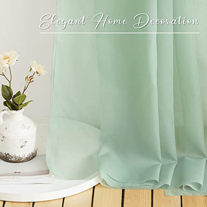 NICETOWN Voile Sheer Scarf Valances for Windows, 216" Extra Long Window Dressings for Anniversary/Wedding Design, Sage Green, 60" Wide, 2 Pieces - color: Sage Green