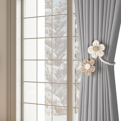 Meplait 2 Pack Flower Curtain Tiebacks, Boho Curtain Holdbacks, Beige&Khaki - color: A Flower-beige & Khaki