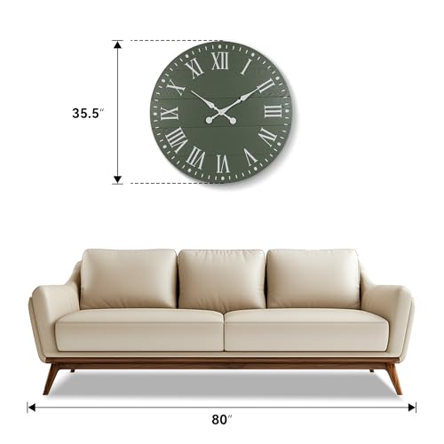 Large Wall Clock with Roman Numeral, 35.5” Shiplap Farmhouse Hanging Clock - color: Green, size: 35.5 Inch