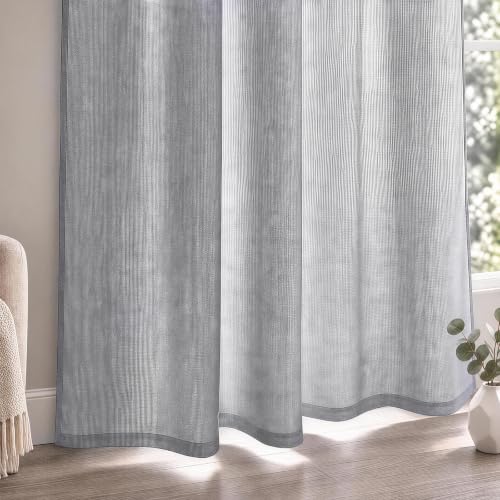 Gray Sheer Linen Curtains for Living Room Bedroom 84 Inches Long - color: Grey, size: 52"W x 84"L (Pack of 2)