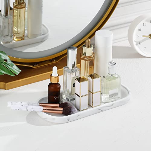 Luxspire 10" Oval Bathroom Tray for Countertop Organizer, Gravel White - color: F - Marble White, style: Small