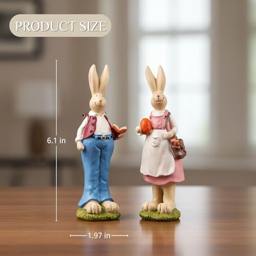 Easter Bunny Figurines Set of 2, Resin Rabbit Couple, 6.1 Inch - size: 6.1 inch