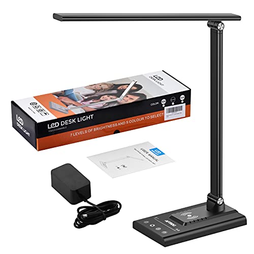 AFROG 5th Gen Multifunctional LED Desk Lamp with 10W Fast Wireless Charger, USB Charging Port,1800Lux Super Bright,5 Lighting Mode,7 Brightness, Touch Control, Auto Timer, 15W Office Table Lamp - color: Black 5.0 Pro