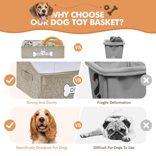 Dog Toy Basket, Collapsible Dog Toy Box with Handle, Perfect for Storing Pet Toys and Accessories (Light Khaki) - color: Light Khaki