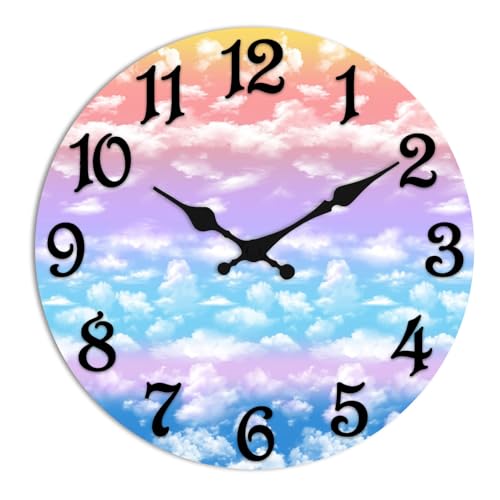 ArtSocket Round Wall Clock Silent Non-Ticking 8", Cloud Rainbow - color: Striped Blue Modern, size: 8in