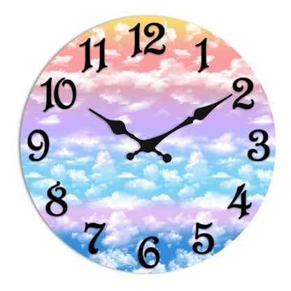 ArtSocket Round Wall Clock Silent Non-Ticking 8", Cloud Rainbow - color: Striped Blue Modern, size: 8in