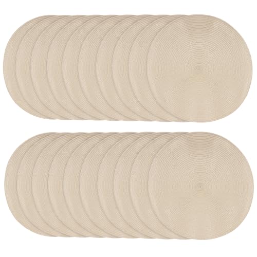 20 Pcs 15 Inch Round Woven Placemats, 38cm Braided Place Mats Heat Resistant for Kitchen Dining Party Table Decor, Beige