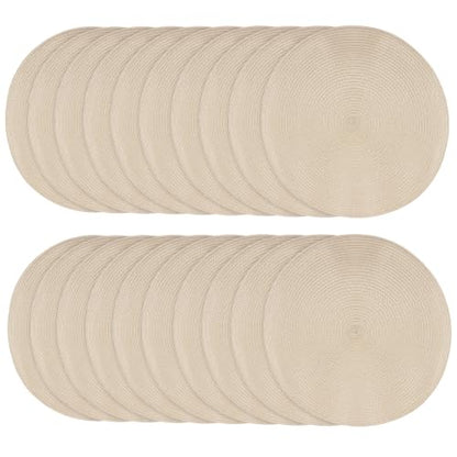 20 Pcs 15 Inch Round Woven Placemats, 38cm Braided Place Mats Heat Resistant for Kitchen Dining Party Table Decor, Beige