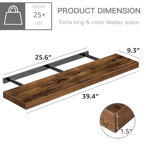 QEEIG Long Floating Shelves for Wall (Brown, Set of 2, 39.4") - color: A. Brown, size: 39.4"