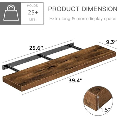 QEEIG Long Floating Shelves for Wall (Brown, Set of 2, 39.4") - color: A. Brown, size: 39.4"