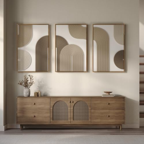 Large 3D Textured Framed Boho Neutral Abstract Wall Art, 3 Piece 24x36 inch - color: White Beige, size: 24"w X 36"h X 3pcs