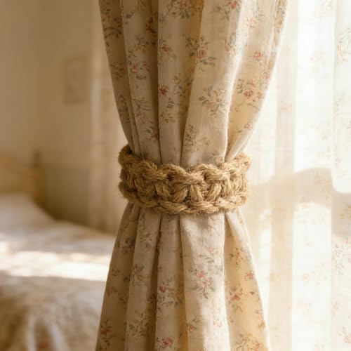 4PCS Boho Elegant Rustic Curtain Tiebacks, Curtain Holdbacks Suitable for Home, Bedroom, Office Window Decoration(Linen)