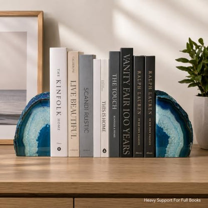 AMOYSTONE Teal Agate Bookends Study Book Stoppers for Large Hardcover Books - color: Teal, size: 6-8 Pounds