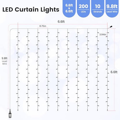 HEYFUNi 6.6FT x 6.6FT Cool White Curtain Lights Plug in, 200 LED - color: White, size: 6.6ft*6.6ft