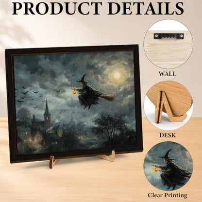 BIQRP Halloween Witch Flying On Broom Over Village Wall Art Decor - color: Flying1