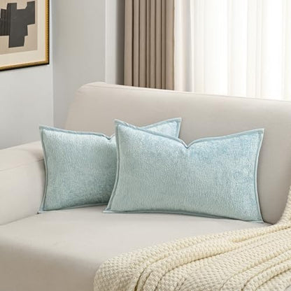 FUTEI Pack of 2 Chenille Soft Throw Pillow Covers 12x20 Inch, Light Blue - color: Light Blue, size: 20" x 12" (Pack of 2)