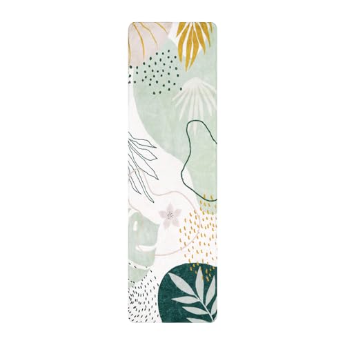 Lahome Green Hallway Runner Rug - 2x6 Washable Kitchen Runner Rug Boho Non-Slip Low-Plie Laundry Room Rug Soft Bathroom Rug Botanical Print Throw Carpet for Entrance Bedroom Living Room - color: Green, size: 2' x 6' (Rectangular)
