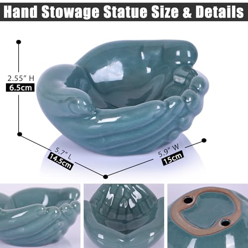 Ceramic Hands Bowl Dish Sculpture, Giving Hands Candy Holder for Succulent Planter, Crystal Rock Holder, Office, Keys Bowl for Entryway Table (Blue) - color: Blue