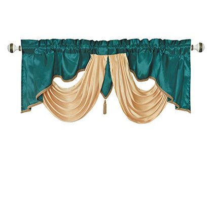GOHD Valarie Fancy Window Valance 54"x18"with Soft Satin Swag.Green Teal - color: Teal, size: 54"W x 18"L (Pack of 1)