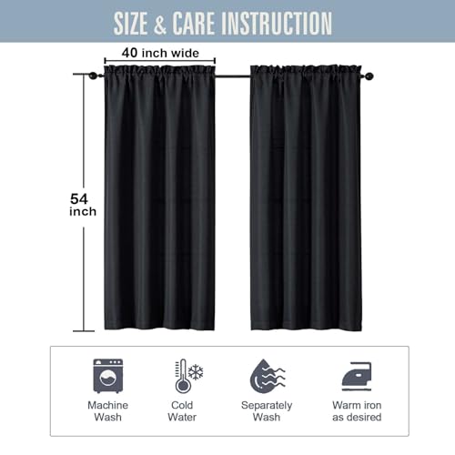 Black Window Curtains for Bedroom 54 Inch Length 2 Panels Set - color: Black, size: 40"W x 54"L (Pack of 2)