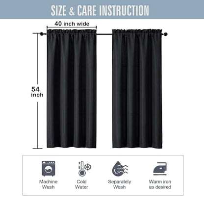 Black Window Curtains for Bedroom 54 Inch Length 2 Panels Set - color: Black, size: 40"W x 54"L (Pack of 2)