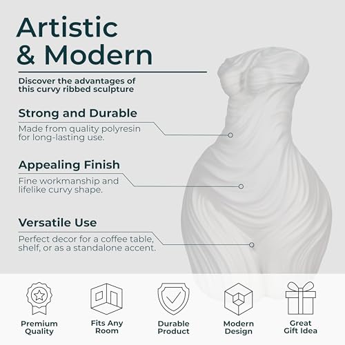 Modern Freeform Resin Sculpture Accent for Living Room Decor, 16", White