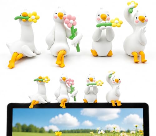 4Pcs Adorable Duck Figurines for Computer Monitor and Car Dashboard, Mini Resin Goose Decor, Cute Desk and Office Accessories, Funny Gift for Desk Decorations (White-Goose) - color: White-goose