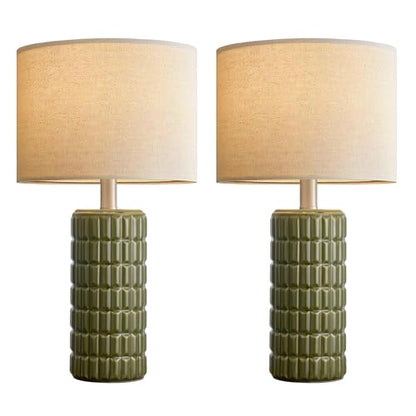 Seealle 23" Modern Ceramic Table Lamps Set of 2, Lamps for Bedroom, Green - color: Green