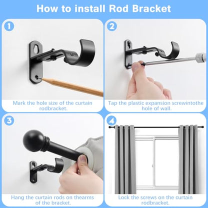 Curtain Rods for Windows 16-48", 1 In Black Curtain Rod, 2 Pack - color: Black, size: 48" - 1'' rod - 2 Pack