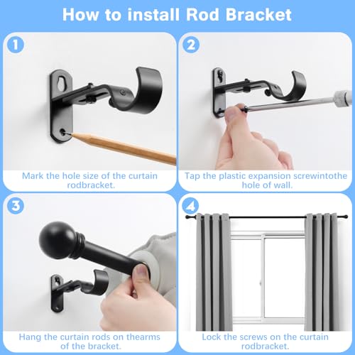 Curtain Rods for Windows 16-76", 6/8 In Black Curtain Rod, 1 Pack - color: Black, size: 76" - 6/8'' rod - 1 Pack