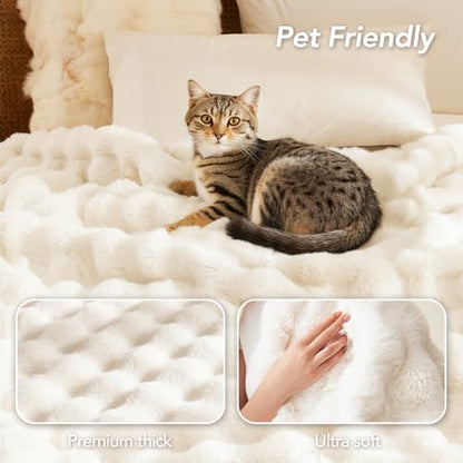 L'AGRATY Faux Rabbit Fur Throw Blanket for Couch, 90'' x 90'', Cream White - color: Cream White, size: 90" x 90"