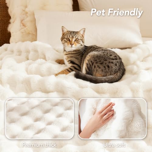 L'AGRATY Faux Rabbit Fur Throw Blanket for Couch, 60'' x 80'', Cream White - color: Cream White, size: 60" x 80"