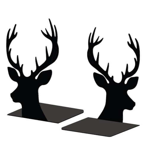 Peacoblue 5.3"x4.3"x7.9" Metal Bookends, Heavy Duty Book Ends for Shelves - style: Deer Head
