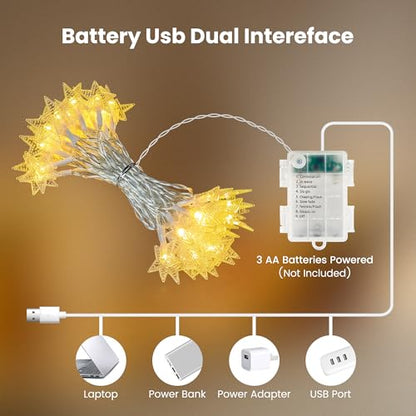 HEYFUNi Warm White Star String Lights with Remote, 16ft 50 LED - color: Warm White, size: 50 LED-Battery&USB