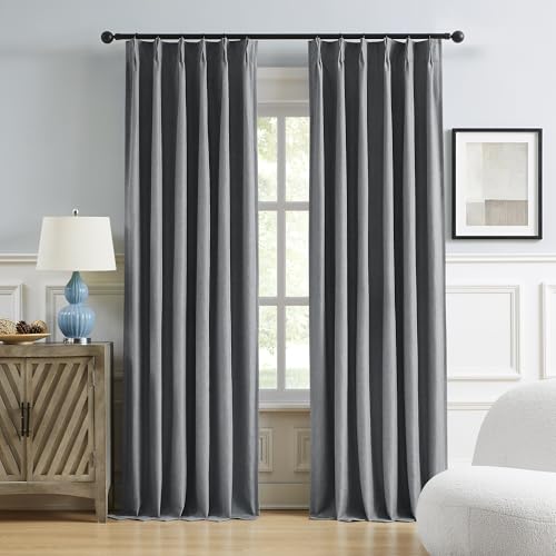 DUALIFE Full Blackout Pinch Pleated Curtains Dark Grey, Back Tab with Hooks, Thermal Insulated Track Curtains for Bedroom Living Room,40" Wx84 L, 2 Panels - color: Charcoal Grey, size: 40"W x 84"L (Pack of 2)