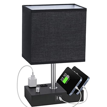 Black Table Lamp for Bedroom - Stepless Dimmable, USB C+A, 2 AC Outlets - color: Black with Knob Switch, size: 1 Pack