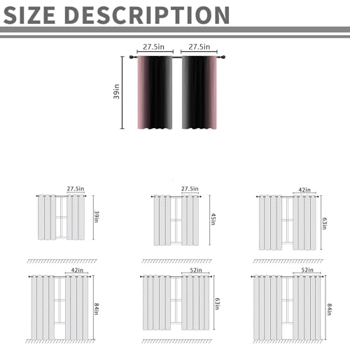 Black Pink Kitchen Curtains, Ombre, 27.5" W x 39" L, Rod Pocket - color: Pink, size: 27.5"W x 39"L (Pack of 2)
