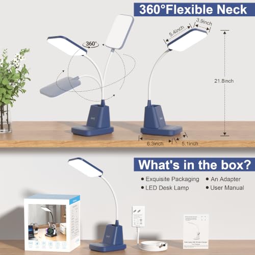 LED Desk Lamp with 10W Wireless Charging & Pen Holder, Navy Blue - color: Navy Blue