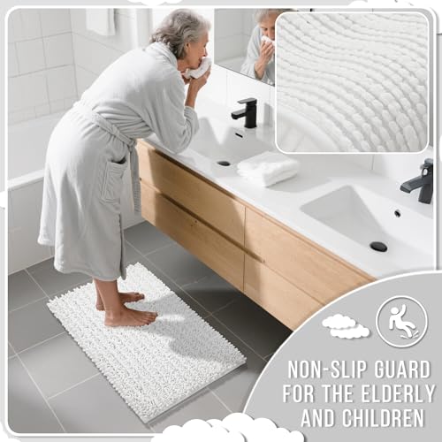 Yimobra White Bathroom Rugs Sets 2 Piece, Super Absorbent Bath Mat Set - color: White, size: 24''x17''+24''x20''U-Shaped