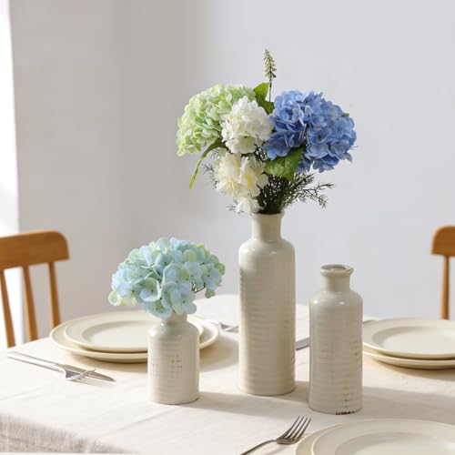 White Ceramic Vase Set of 3, Rustic Vase for Farmhouse Shelves Waterproof - color: 3pcs-crack White
