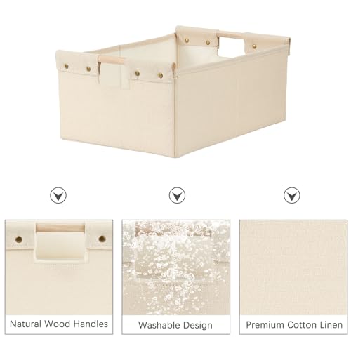 2PCS Storage Bins Cotton Linen Fabric Storage Boxes Baskets - color: Beige, size: Medium (Pack of 2)
