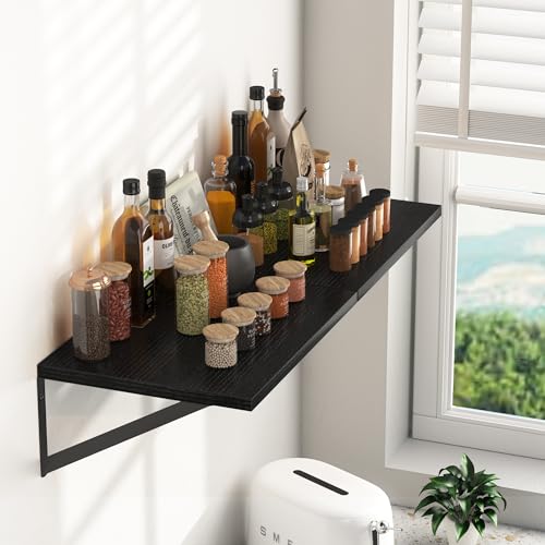 Heimlove 16W x 12D Deep Floating Shelves Set of 2 Black - color: Black With Black Metal Bracket, size: 16Wx12Dx5.8H