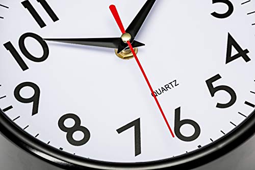 Bernhard Products Black Wall Clock 8" Silent Non-Ticking Quality Quartz Battery Operated Small Clock for Home/Office/Kitchen/Classroom/Bedroom Easy to Read - color: Black